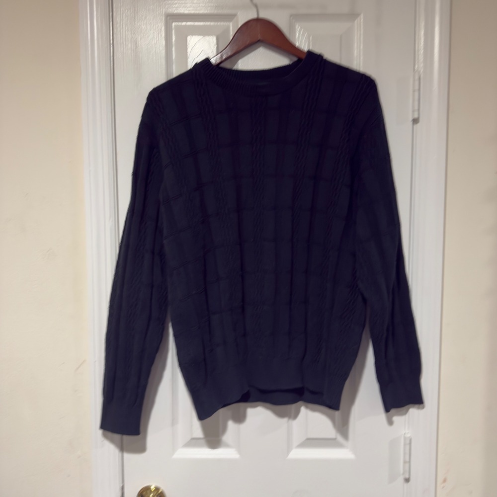 Oscar de la Renta Black Textured Knit Sweater Large‎ Crewneck Classic